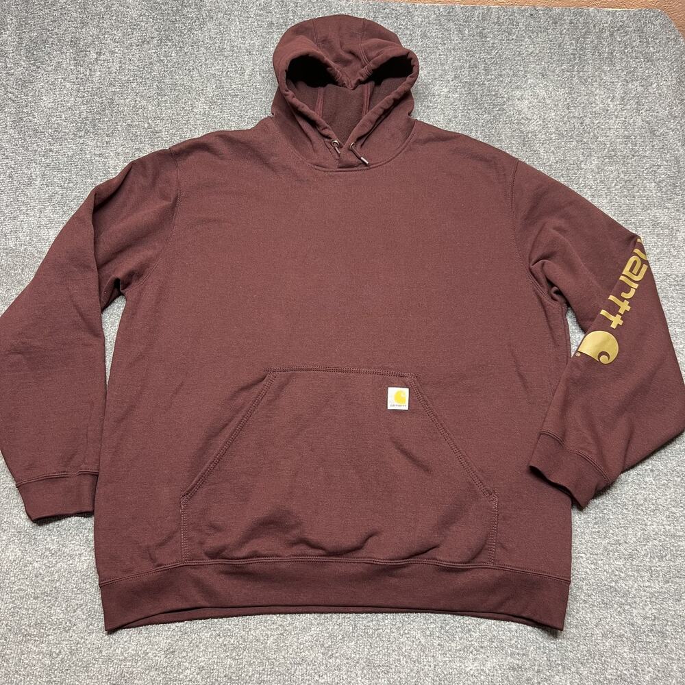 Carhartt Hoodie Mens 2XL Red Fleece Pullover Kangaroo Pocket Logo Sweatshirt